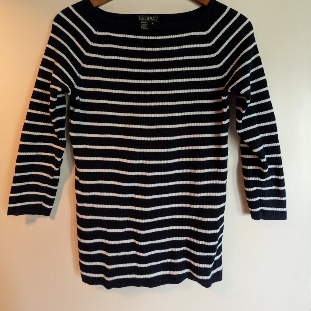 Ralph Lauren 3/4 arm navy and white stripes sweater